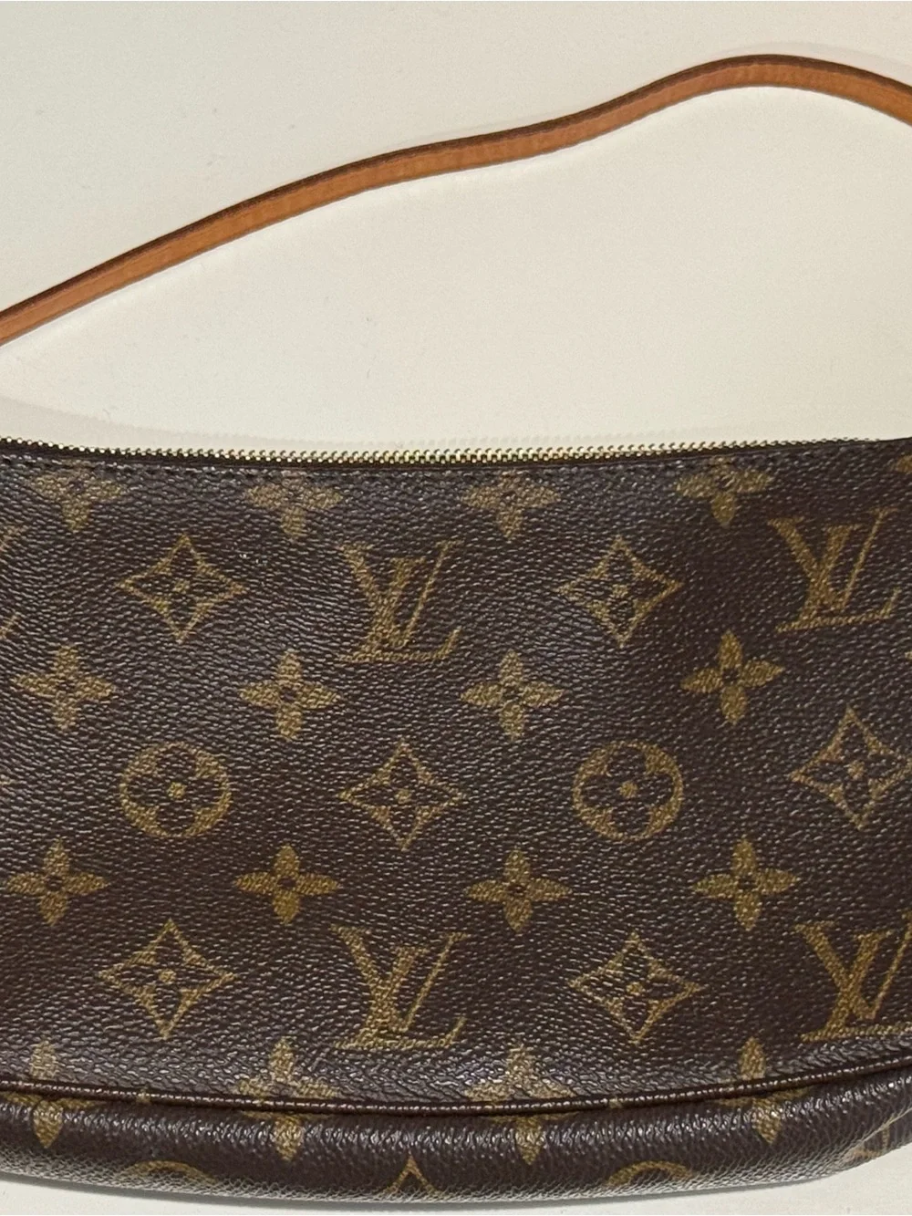 Authentic Louis Vuitton Monogram Pochette in Brown and Gold